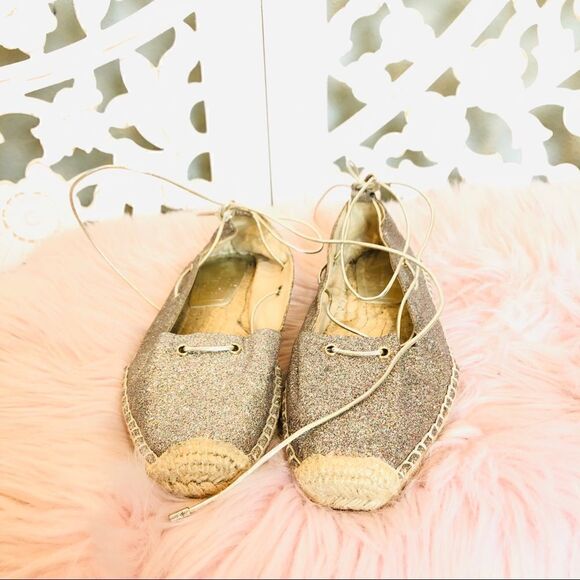 EUC Zara Glitter Tie Front Espadrilles Flats 9 - Picture 2 of 8
